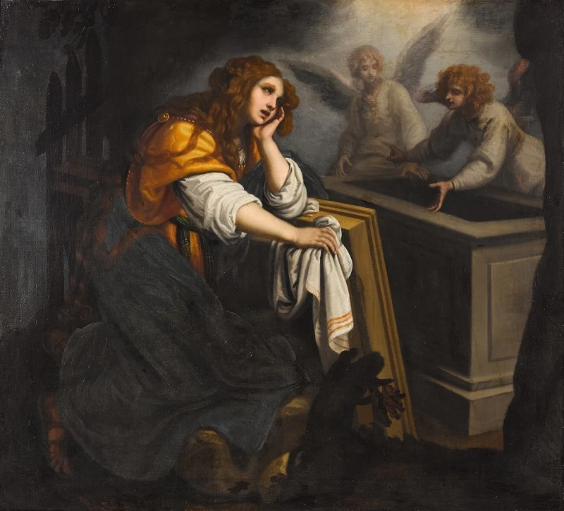 Maria Maddalena al sepolcro, con due angeli